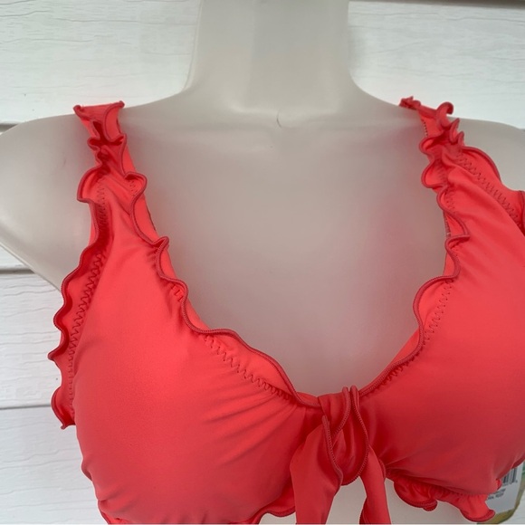 Women’s Hobie Vibrant Coral Ruffle Bikini Top NWT! Size medium - Picture 2 of 4